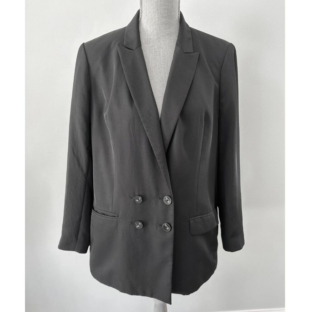 Express Black Double Breasted Blazer Jacket Coat sz Large Oversized Sharp Lapel